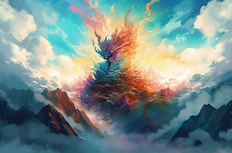 中国古风青绿山水蓝天白云云雾缭绕云烟四起背景画,插画/手绘图,插画/手绘图库,插画/手绘图下载,插画/手绘